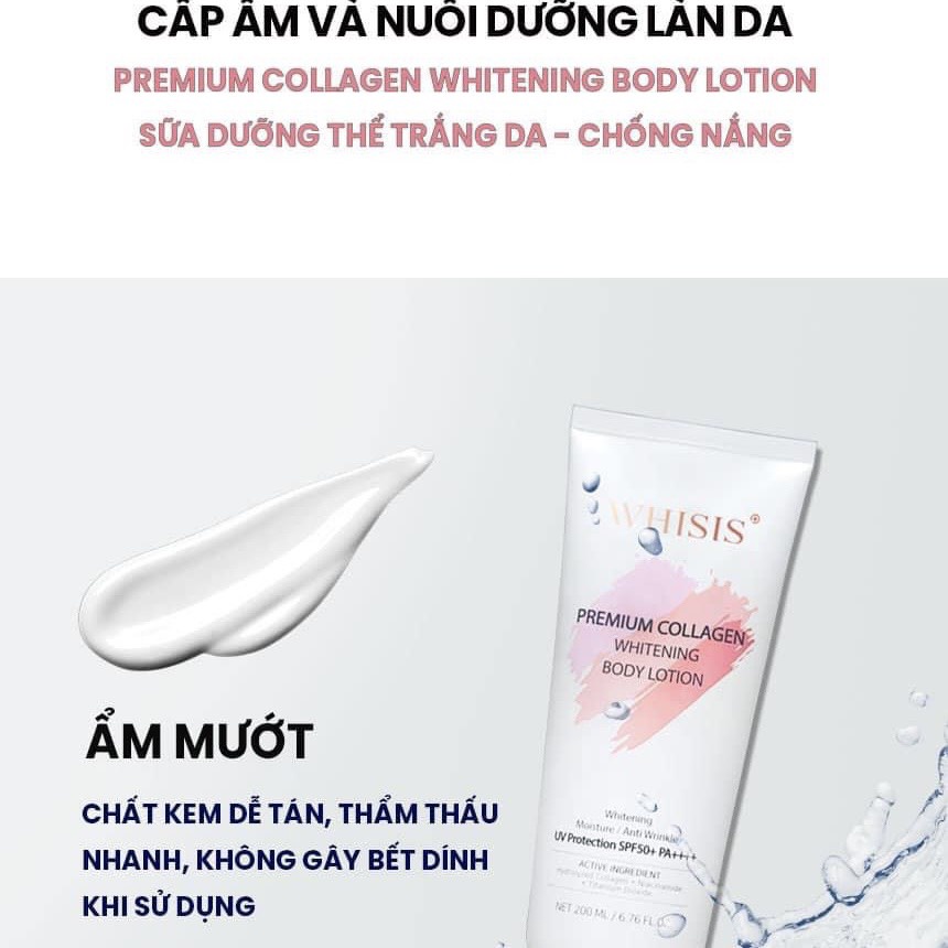 Kem Body WHISIS Trắng Da Chống Nắng - Premium Collagen Whitening Body Lotion 200ml