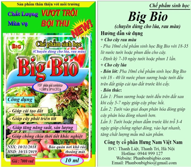 Phân bón lá hữu cơ cao cấp Big-Bio cho cây lúa rau màu cây cảnh chai 250ml dung dịch thuỷ canh