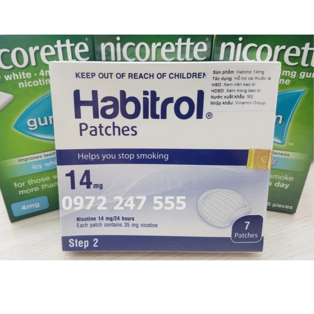 Miếng dán cai thuốc lá 14mg Habitrol hàng Mỹ