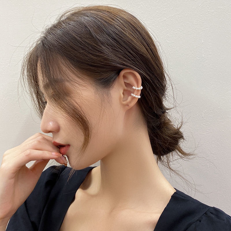 Kẹp tai Pearl C không lỗ tai đơn giản và nhỏ, lưới khí tiết đỏ vành tai trống nữ khuyên tai thờ ơ