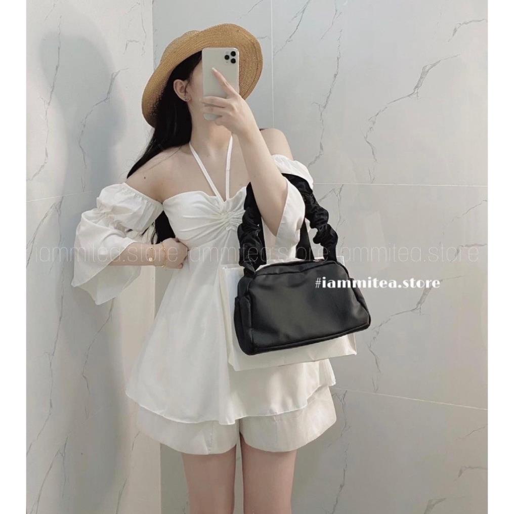 Áo Trễ Vai Tay Bồng Dáng Xòe Chữ A Rút Dây Giữa Ngực Tiểu Thư So Cute | BigBuy360 - bigbuy360.vn