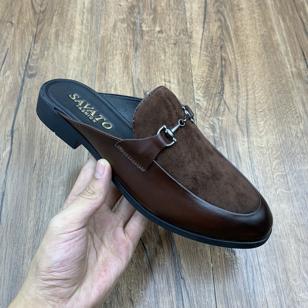 Giầy sục nam da bò vá da lộn đế cao su siêu bền