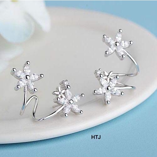 Bông tai BẠC TA vành tai dạng xoắn phối hoa đá mẫu hot- TRANG SỨC BẠC VÀ TRAI gian hàng chính hãng cam kết bạc chuẩn