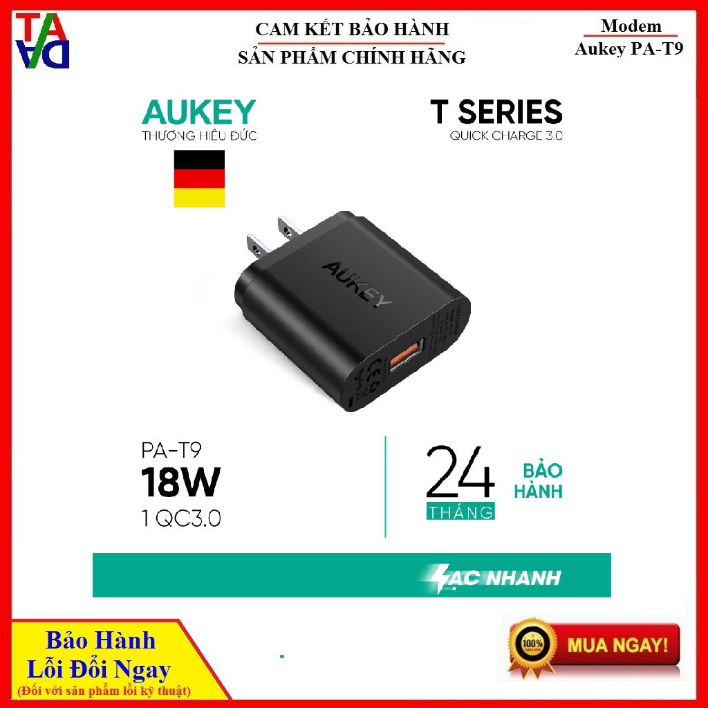 Cốc Sạc Nhanh Quick Charge 3.0 Aukey PA-T9 1 Cổng USB