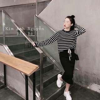 SET ÁO KẺ KÈM CHÂN VÁY BASIC - (Sp sẵn)