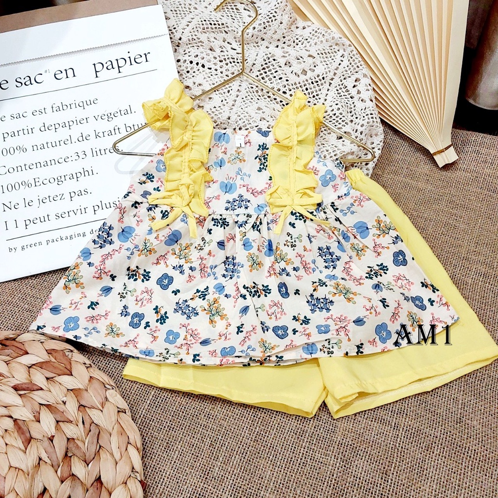Đồ bộ bé gái quần áo họa tiết hoa nhí viền AM677 - đồ bộ cho bé gái xinh xắn TTR308