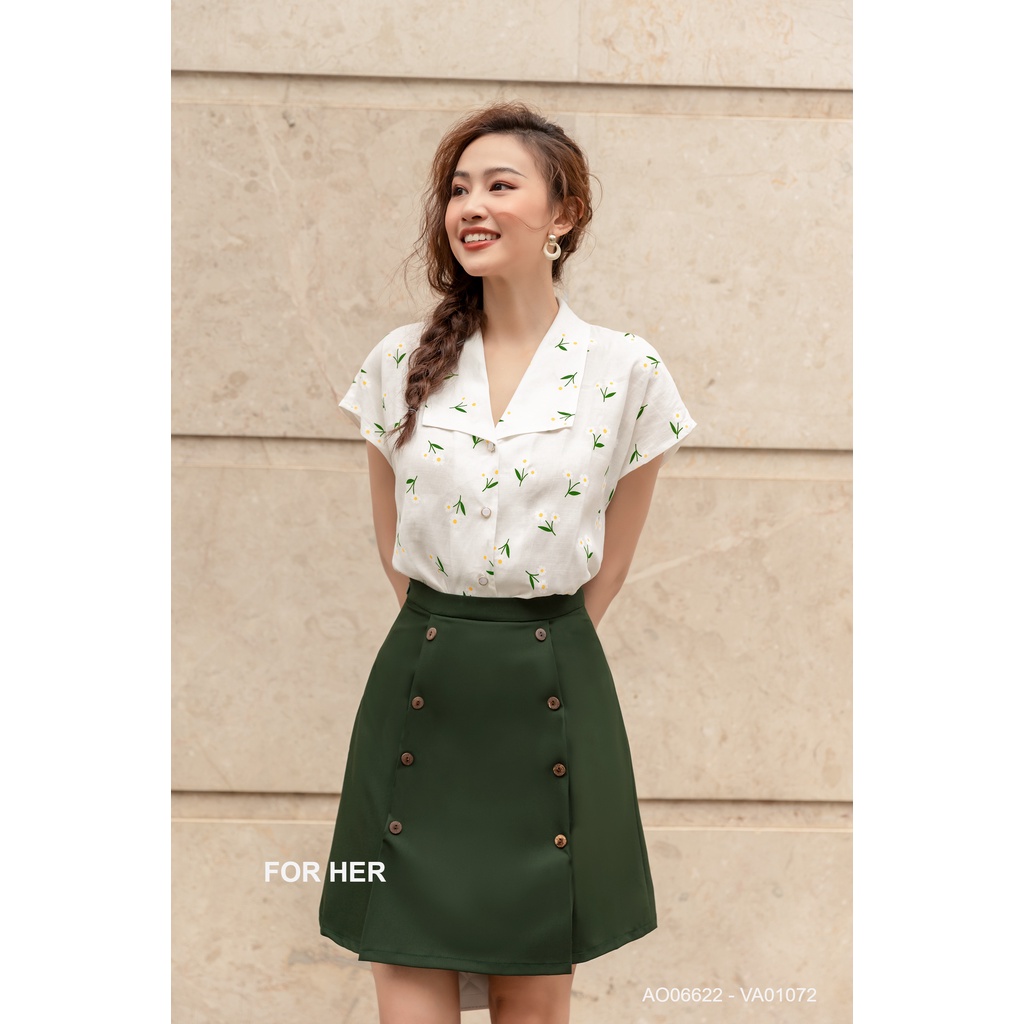 Áo sơ mi tay liền hoa nhí phong cách Hàn Quốc AO0662