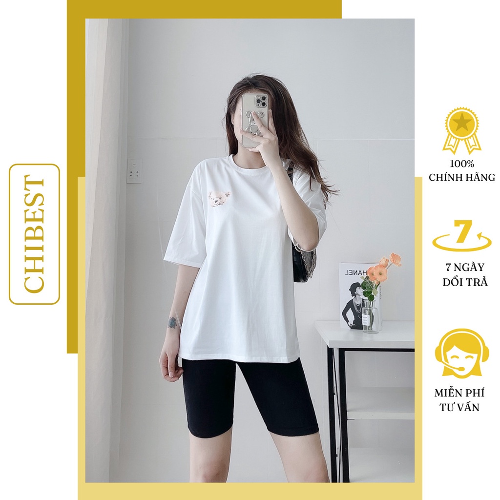 Set legging ngố nữ áo thun from rộng in gấu HI + quần legging thật năng động CHIBEST LSB28