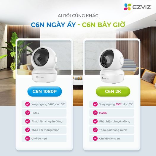 [MUA 2 TẶNG 1 QUÀ EZVIZ] Camera C6N EZVIZ 4MP smart home camera, xoay theo chuyển động