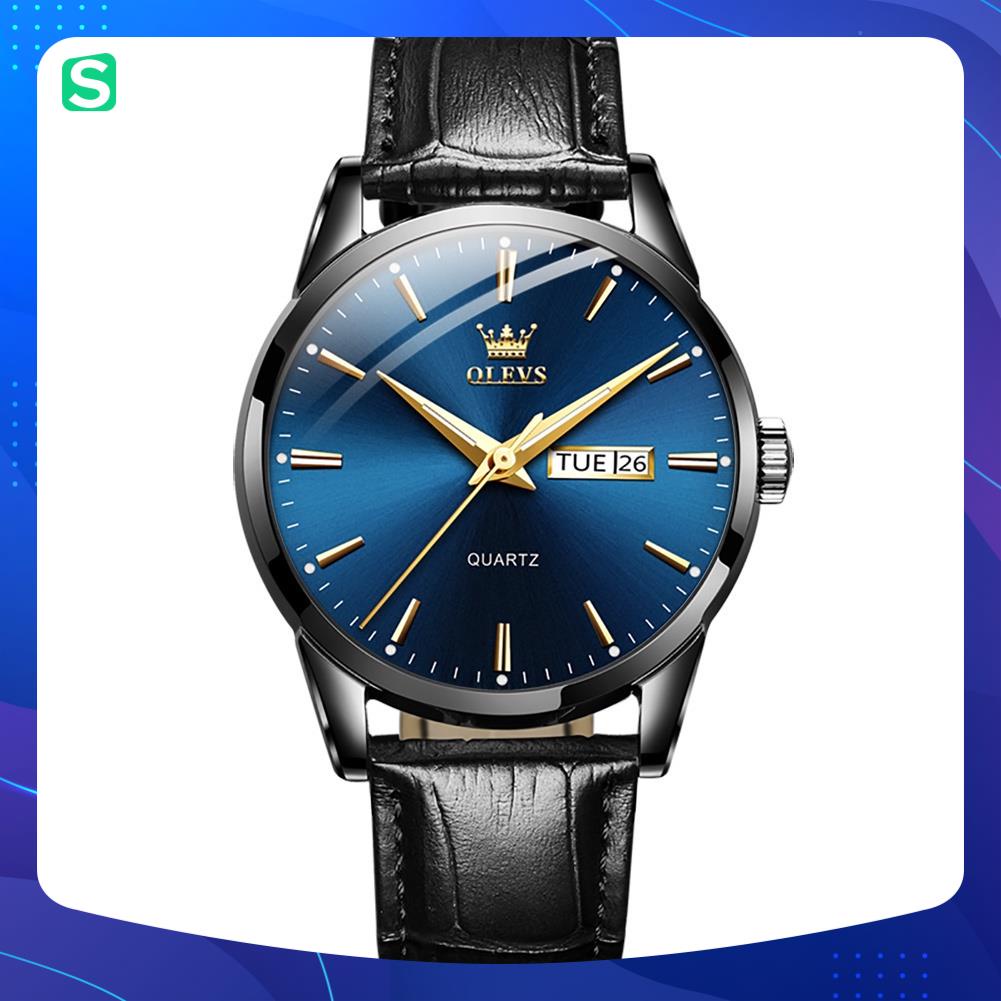 Đồng hồ nam OLEVS Nhật Bản,chống vô nước,Chống Xước,Đồng hồ chạy pin,dạ quang,Dây da cao cấp,BH 12th