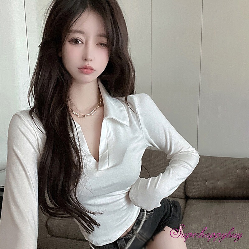 Áo Sơ Mi Tay Dài Cổ Chữ V Màu Sắc Thanh Lịch Dành Cho Nữ