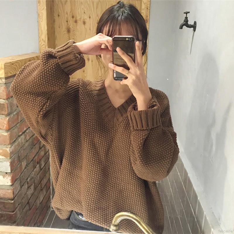 Áo Sweater Nữ Tay Dài Cổ Chữ V Thời Trang