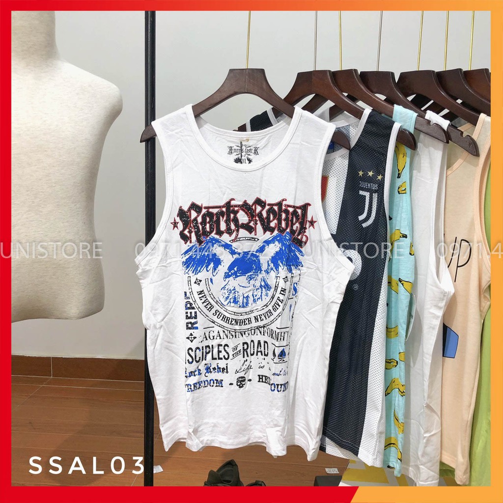 Áo tanktop nam tập gym thể thao chất cotton có size 100KG SSAL03