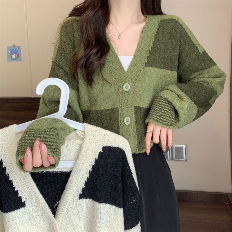 Áo Khoác Len Cardigan Mềm Mại Dáng Rộng Họa Tiết Kẻ Sọc Thời Trang Mùa Thu Cho Nữ