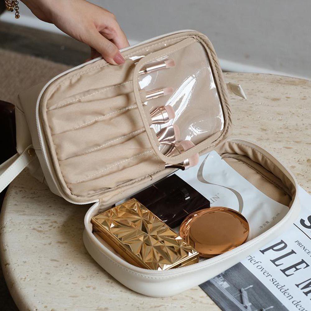 OCEANMAP Túi Đựng Mỹ Phẩm Da PU Hai Lớp In Chữ Phong Cách Hàn Quốc