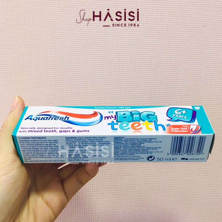 Kem đánh răng AQUAFRESH - My Big Teeth 6+ Years 50ml (KĐR Em Bé Trên 6 Tuổi - Xanh)