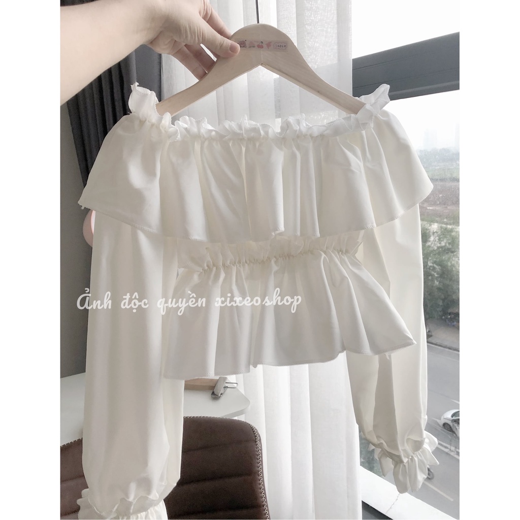 Áo trễ vai nữ croptop tay bồng bèo nhún bánh bèo tiểu thư xixeoshop - v74