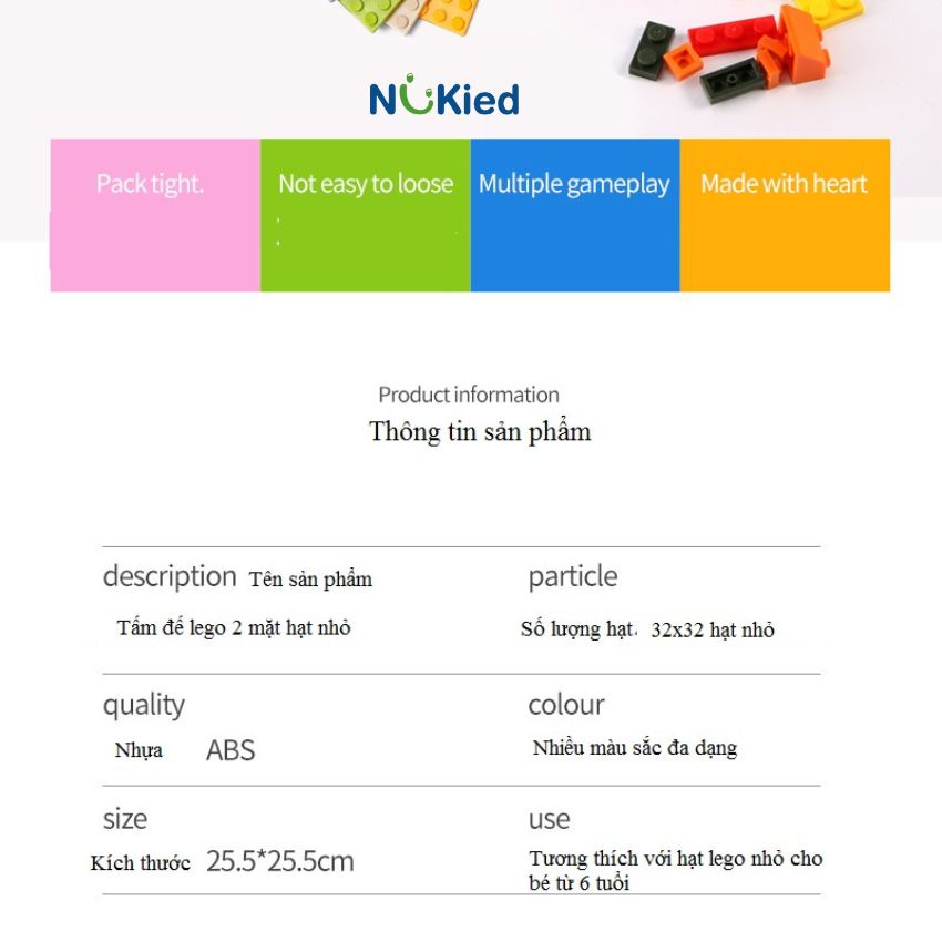 Tấm lót nền đế trưng bày lego 2 mặt dày mẫu mới đế Base KT  25,5x25,5 1024 nút hạt