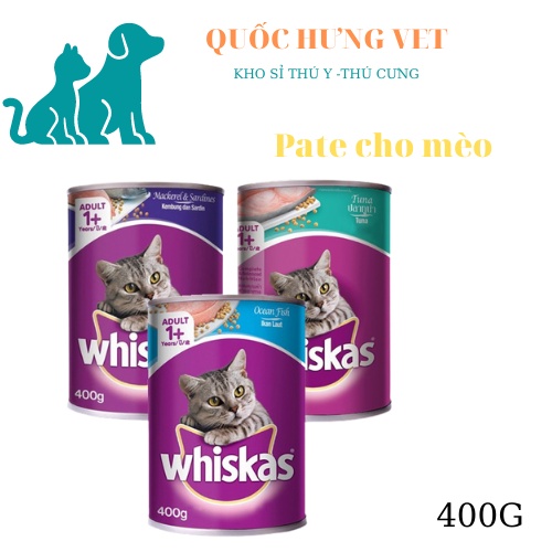 Pate mèo lon whiskas 400g thức ăn dinh dưỡng cho mèo