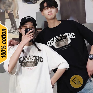 Áo phông tay lỡ GiiN unisex in hình REALISTIC kiểu thun nam nữ freesize chất cotton 100% TS010B