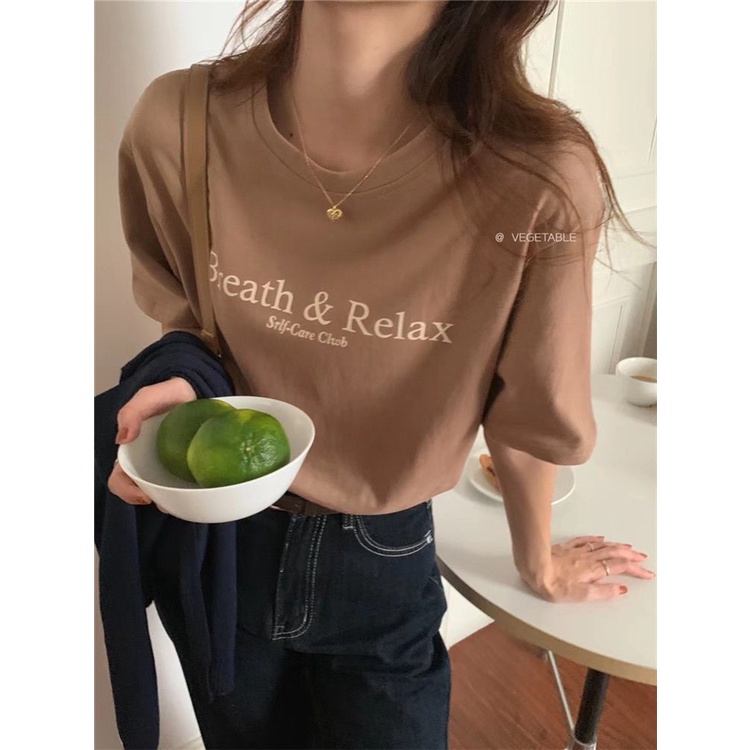 Áo thun chữ vintage phom rộng unisex phong cách đường phố dành cho nam và nữ có ảnh thật