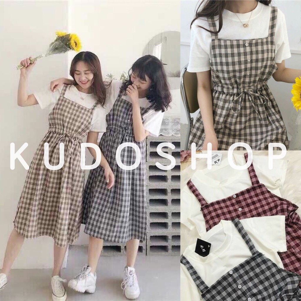 Váy yếm kẻ caro 2 dây buộc bụng dáng dài ulzzang thời trang hàn quốc/ Yếm suông họa tiết kẻ sọc thời trang nữ_kudoshop | BigBuy360 - bigbuy360.vn