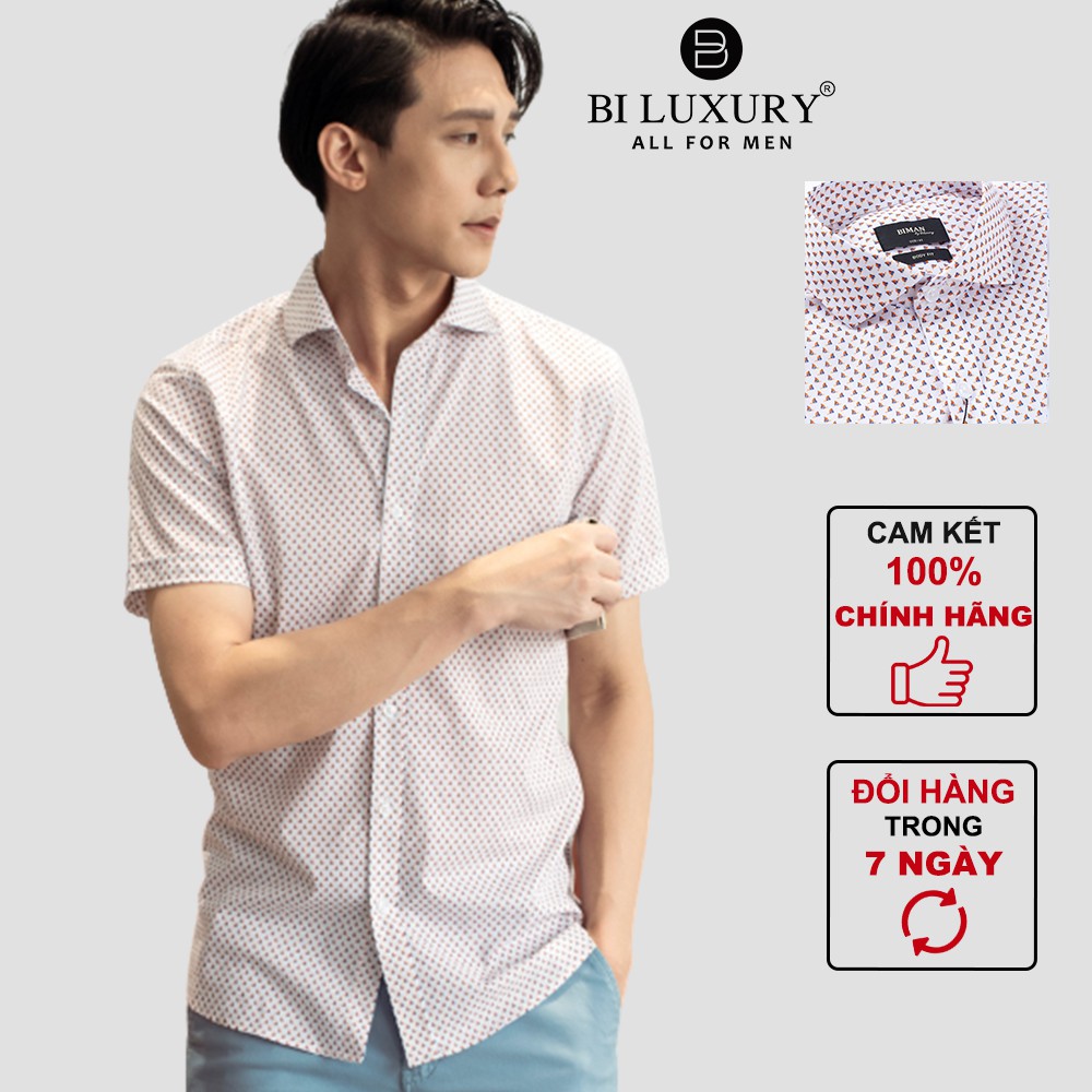 Áo sơ mi nam ngắn tay công sở cao cấp Biman by Biluxury vải cotton thoáng khí thấm mồ hôi 4SMCH008CAM