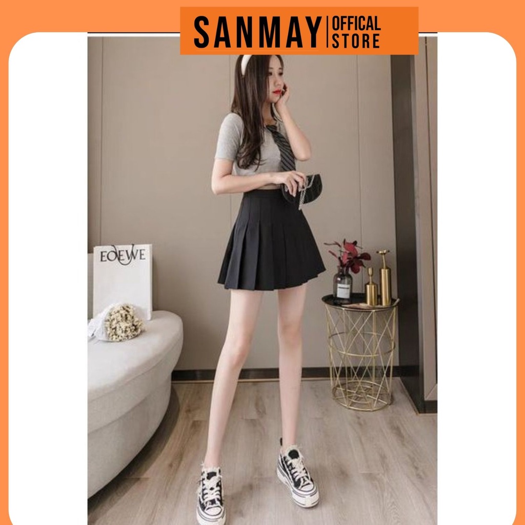 Chân Váy Ngắn Xếp Ly Tennis Trắng Đen Dáng Chữ A Hàn Quốc Cao Cấp Ulzzang Dáng Xòe Ôm Body Đẹp SANMAY CV003