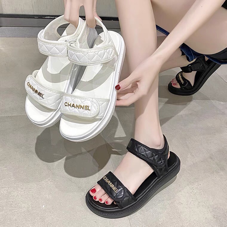 Giày Sandal Nữ Đi Học, Dép Sandal Nữ Trắng Phối Màu 2 Quai Cao 4Cm Đế Nhiều Màu Êm Mềm Và Nhẹ Hàng Fullbox QC