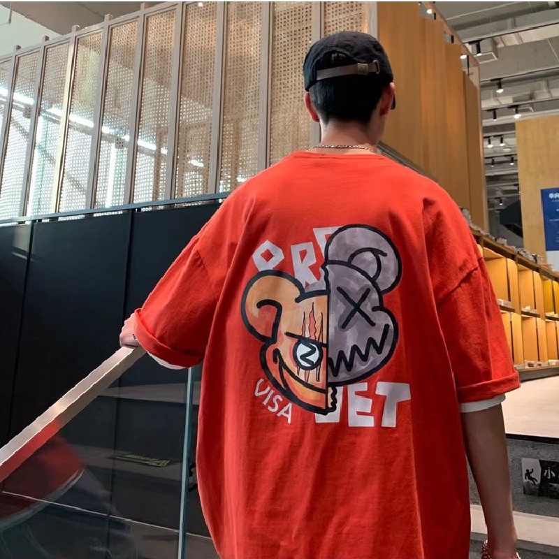 Áo Thun Tay Ngắn Dáng Rộng In Họa Tiết Phong Cách Hip Hop Đường Phố Hàn Quốc Thời Trang Mùa Hè Cho Nam Cỡ Lớn M-5XL