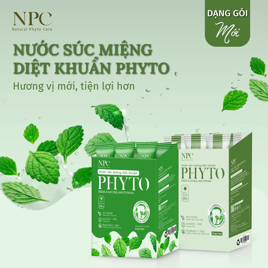 Combo 3 gói súc miệng Phyto gói 10ml làm sạch khoang miệng 99.9%, tinh dầu bạc hà