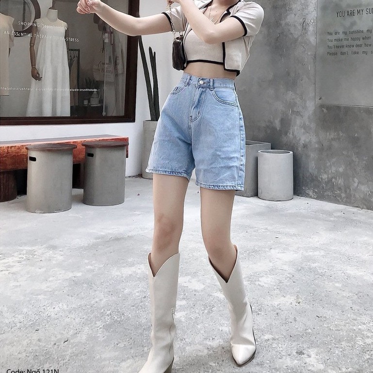 Quần Jean Ngố Lưng Cao Màu Xanh Nhạt Tiqi