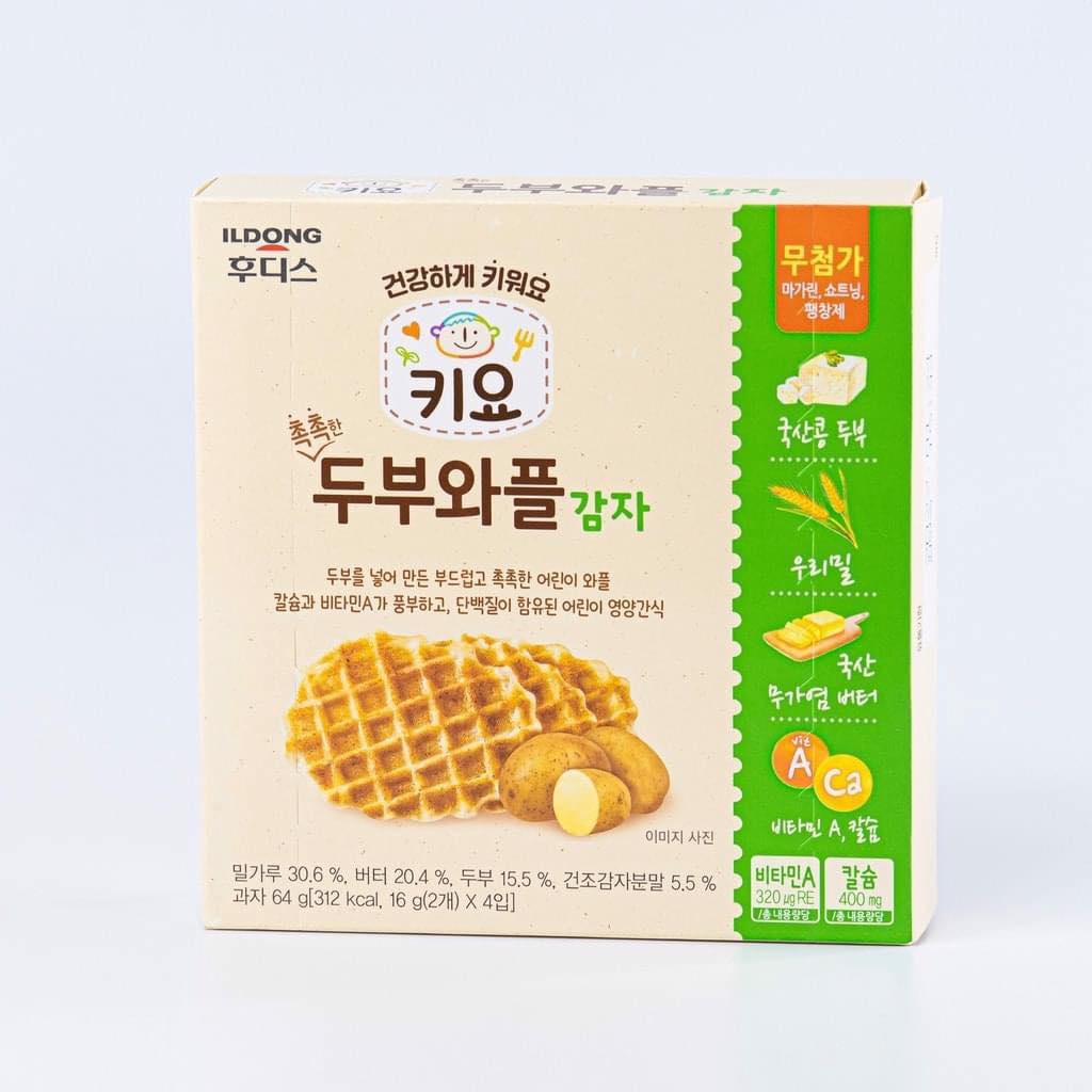 Bánh Quế Waffle Đậu Hũ Non Ildong Hàn Quốc Bánh Ăn Dặm Cho Bé 7 Tháng Tuổi Vị Chuối Khoai Tây