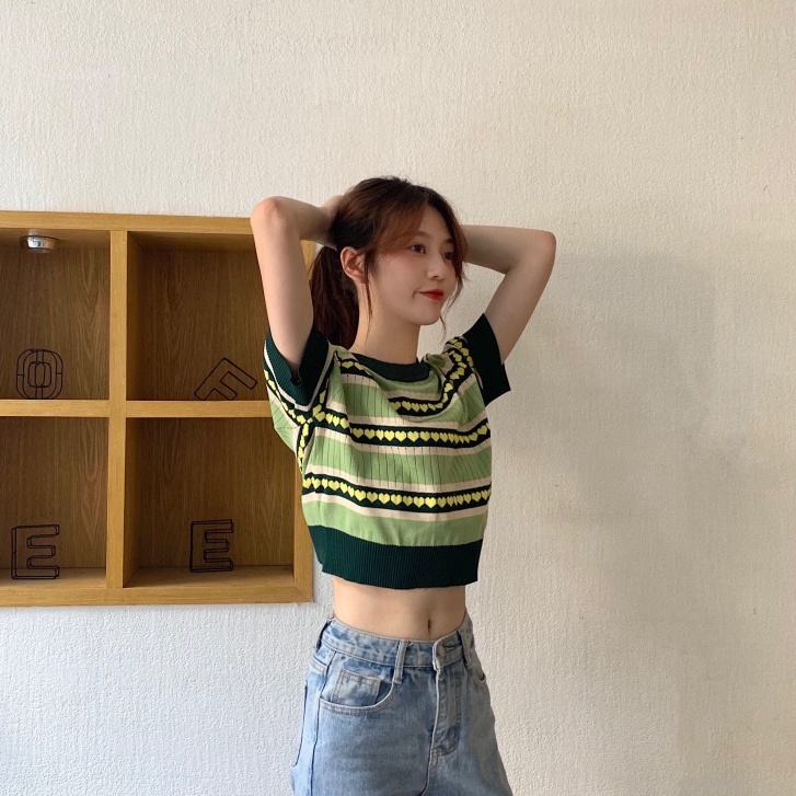 Porozi Áo  dệt kim tay ngắn cổ tròn phong cách Hàn Quốc trẻ trung cho nữ