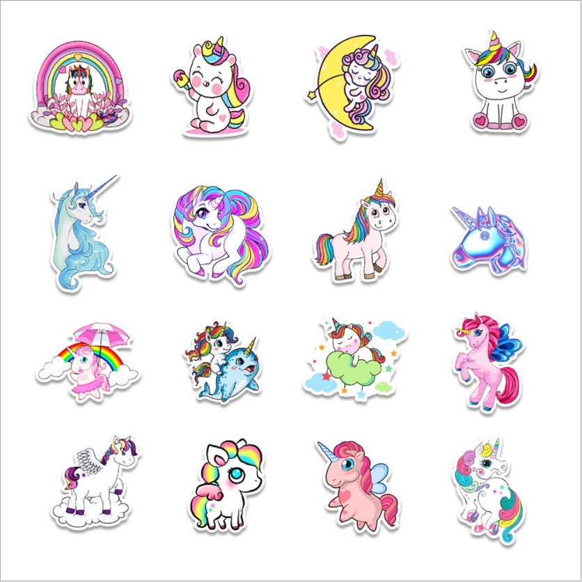50 Sticker UNICORN không thấm nước, dán nón bảo hiểm, laptop, điện thoại, Vali, xe