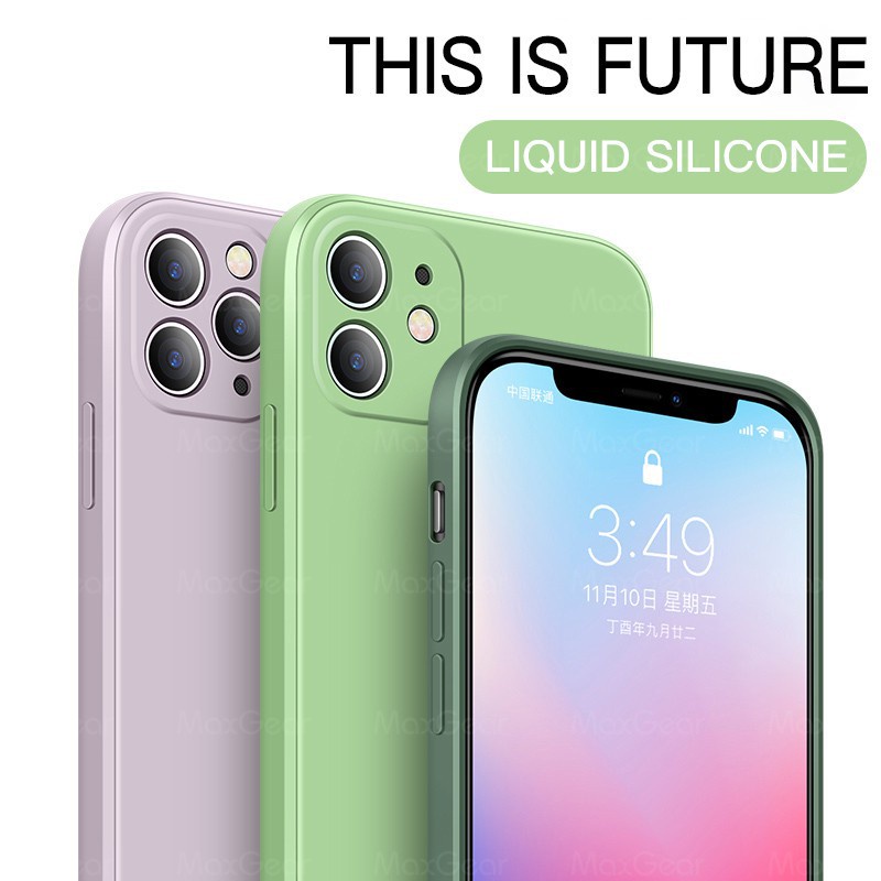 Ốp lưng Silicon Dạng Vuông Màu Trơn Dễ Thương Cho iPhone 13 12 11 Pro MAX XS MAX XR X 7 8 Plus