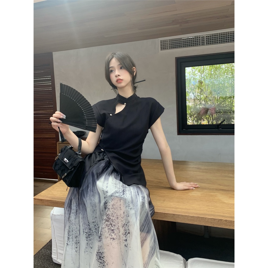 Bộ Áo Sườn Xám In Họa Tiết Phong Cách Trung Hoa Thời Trang Cao Cấp Cho Nữ