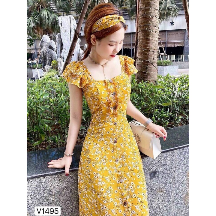 Đầm Hoa Nhí Cánh Tiên Xếp Bèo Kèm Băng Đô Trẻ Trung Thời Trang Nữ STclothing