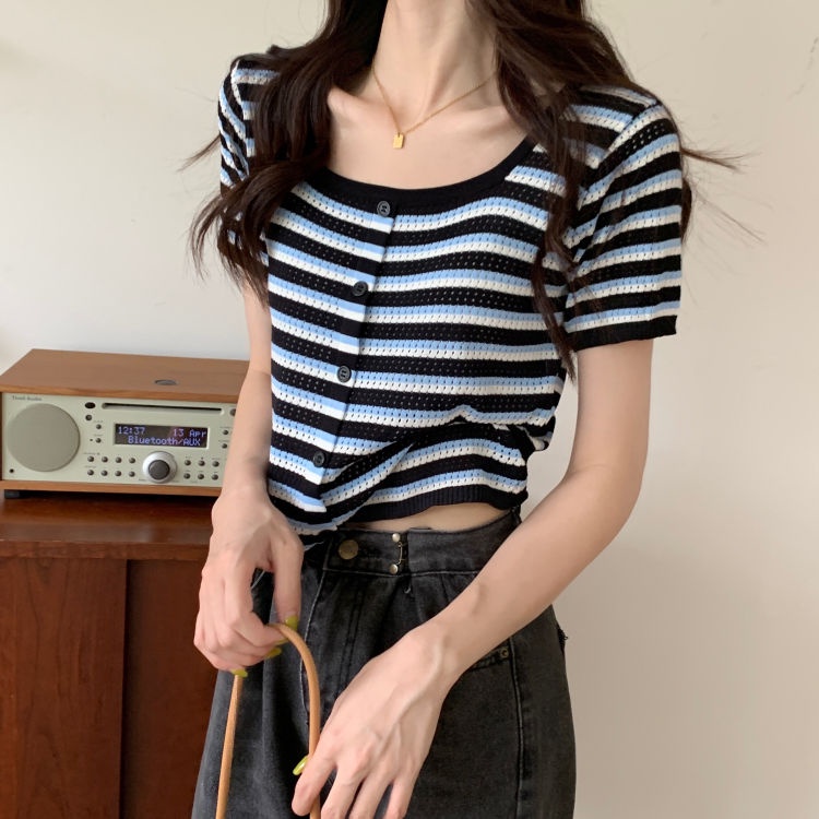 Áo Thun Dệt Kim Tay Ngắn Cổ Vuông Plus Size Cho Nữ