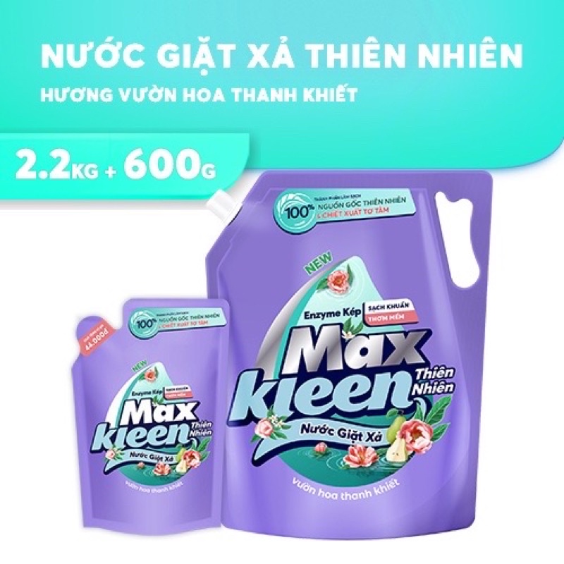 Nước Giặt Xả Max Kleen Hương Nước Hoa Huyền Diệu 2,4kg/Sớm mai/hoa nắng/cam xả -Thiên nhiên 2.2kg tặng túi 600g