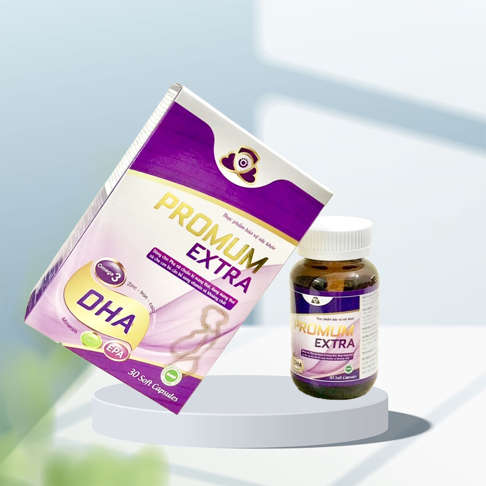 Vitamin tổng hợp PROMUM EXTRA cho bà bầu - Lọ 30 viên từ dầu cá hồi, EPA, DHA, Omega, Canxi Acid Folic và sắt