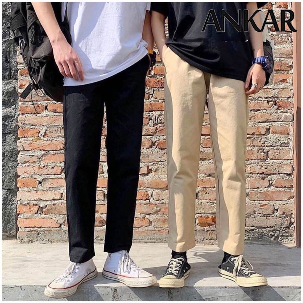 Quần Baggy Nam Nữ ANKAR Ống Suông Rộng Vải Kaki Đẹp Dáng Âu Đứng Basic,Cạp Chun,Màu Đen-Be,Tiện Mặc Đi Học BG01-Đ