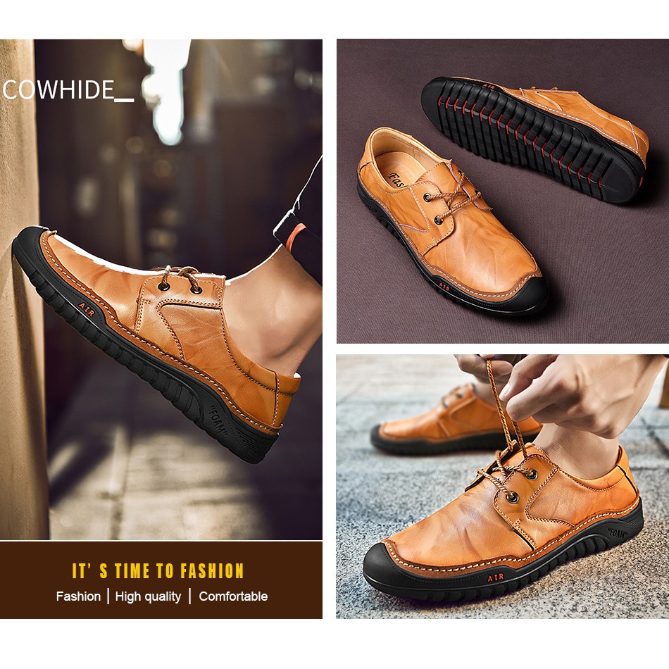 Inlike Genuine Leather Shoes Men Luxury Brand Mens Lace Up Casual Driving Shoes
