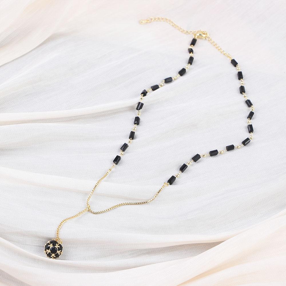 ANEMONE Vòng cổ Mạ Vàng Mặt Quả Cầu Đen Tua Rua Phong Cách Hàn Quốc Cổ Điển Thời Trang Cho Nữ