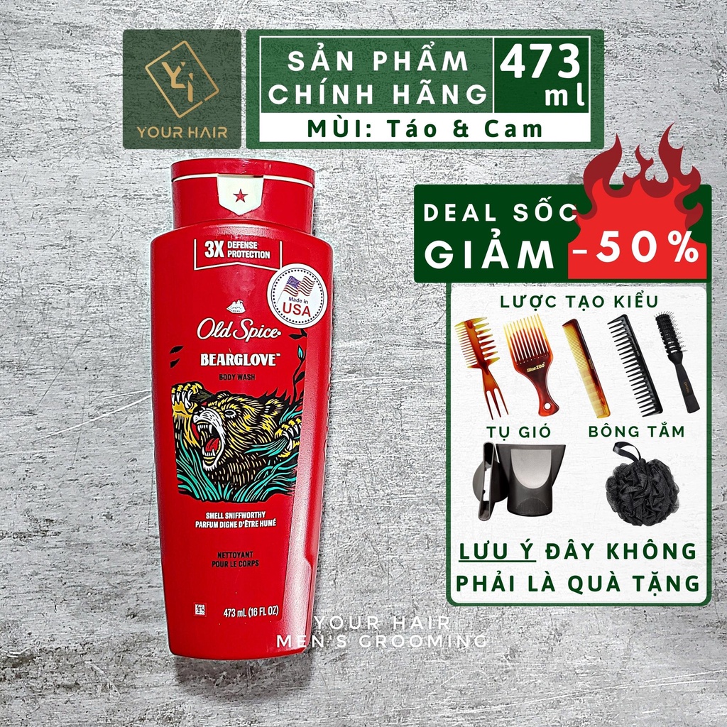 Sữa tắm Old Spice BEARGLOVE Body Wash - Mùi TÁO, CAM QUÝT - 473ml -  Chính hãng USA