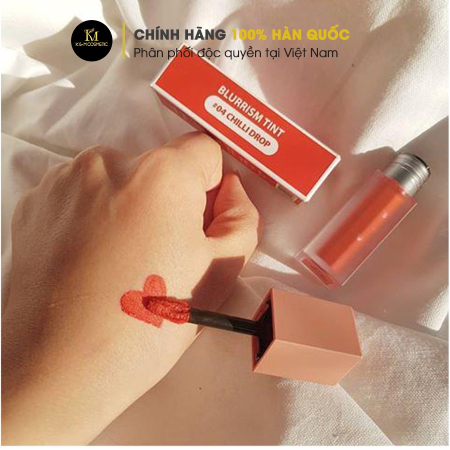 Son Lì BLURRISM TINT MAYCHIC Chống Thấm Nước Chống Khô Môi Lâu Trôi BLURRISM TINT MAYCHIC - ĐỎ CAM #04 4g MC530