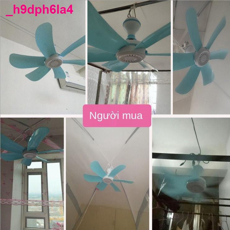 quạt giá rẻQuạt trần mini gia đình nhỏ, phòng ngủ ký túc xá sinh viên, cửa lưới chống muỗi trên giường, gió lớn