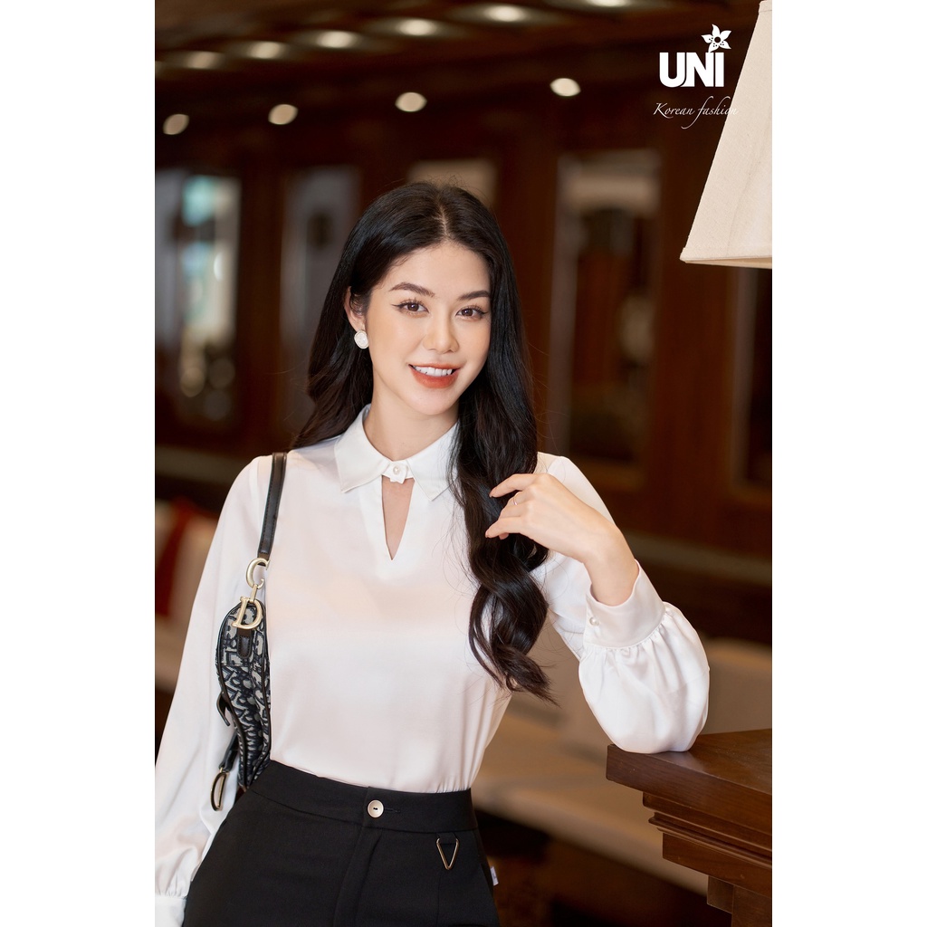 Áo Sơ Mi Nữ Lụa UNIVTH Trắng Công Sở Dài Tay Cao Cấp 3A0322 Uni Korean Fashion