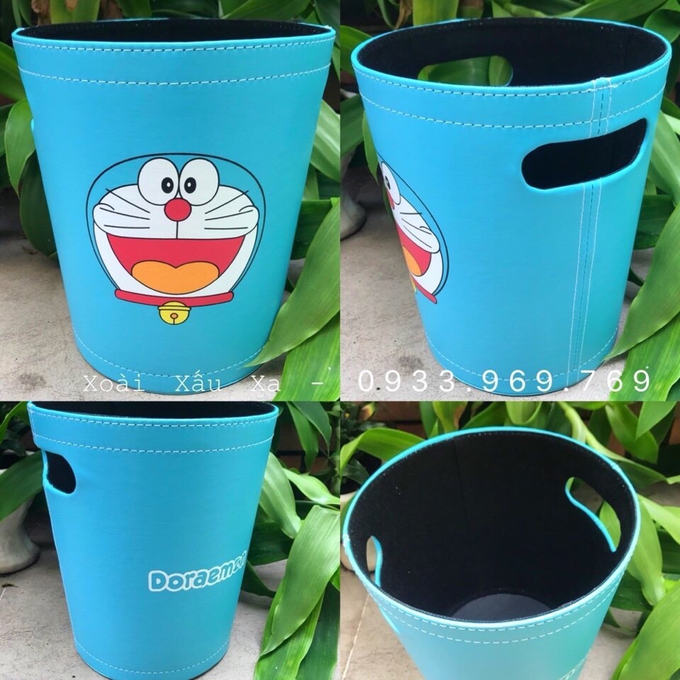 Thùng rác da PU hình Kitty-Đoraemon đáng yêu tiện lợi ( kích thước: 30cm)