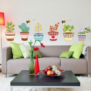 decal dán tường chậu cây bốn mùa